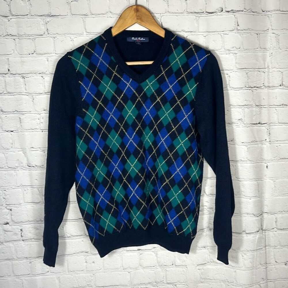 Brooks‎ Brothers Boys Fleece Merino Wool Vneck Argyle Sweater size XL
